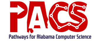 Logo for Pacs. P has arrow, A is Alabama, C and S has connected lines. Pathways for Alabama Computer Science.